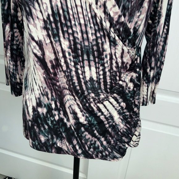 ❌📂CALVIN KLEIN TOP L/S Wrap Tye Dye Blk/Teal/Pur L - Picture 3 of 5